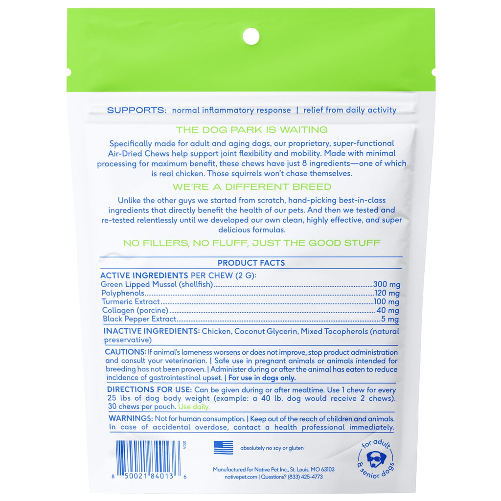 Native Pet Relief Chews, Hip & Joint Supplement For Dogs - 30ct