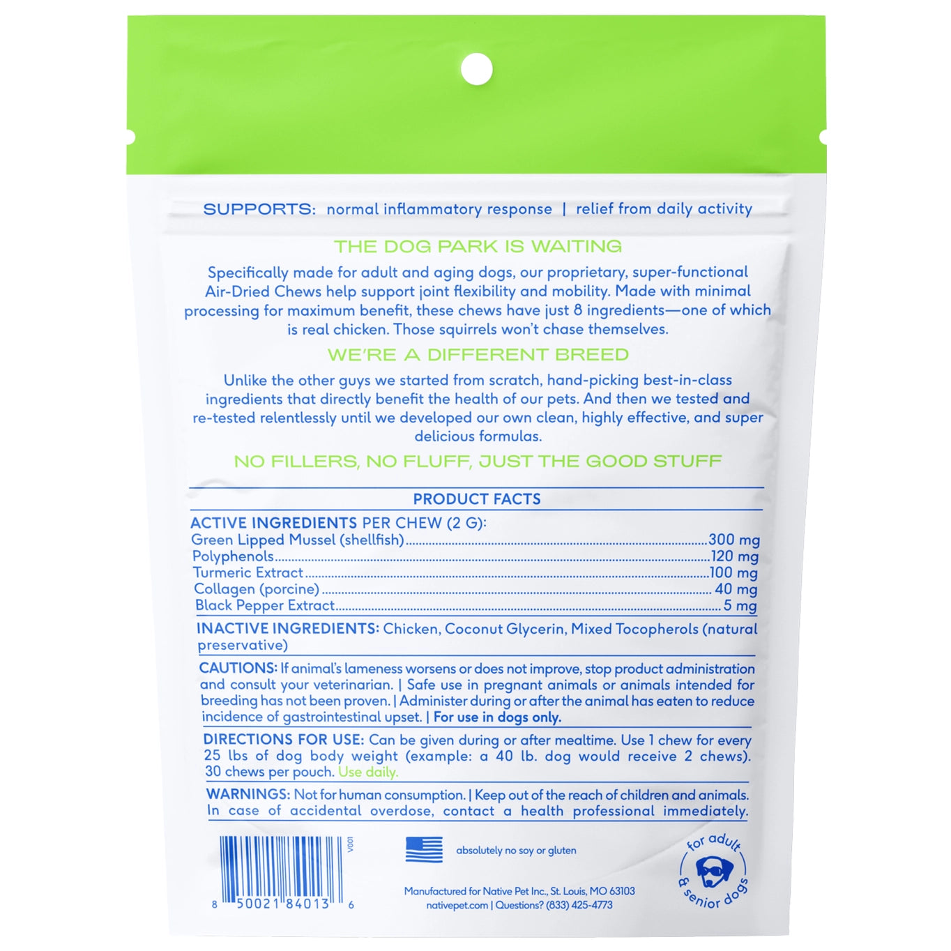 Native Pet Relief Chews, Hip & Joint Supplement For Dogs - 30ct