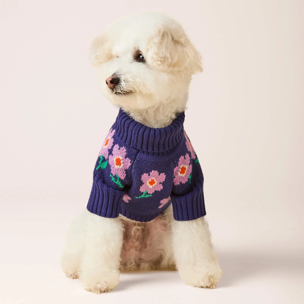 The Foggy Dog Purple Posies Dog Sweater