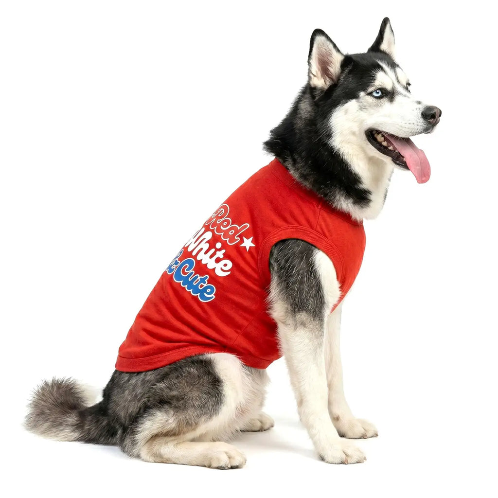 Doggie Design Red White and Cute Dog Shirt - Flame Scarlet Red