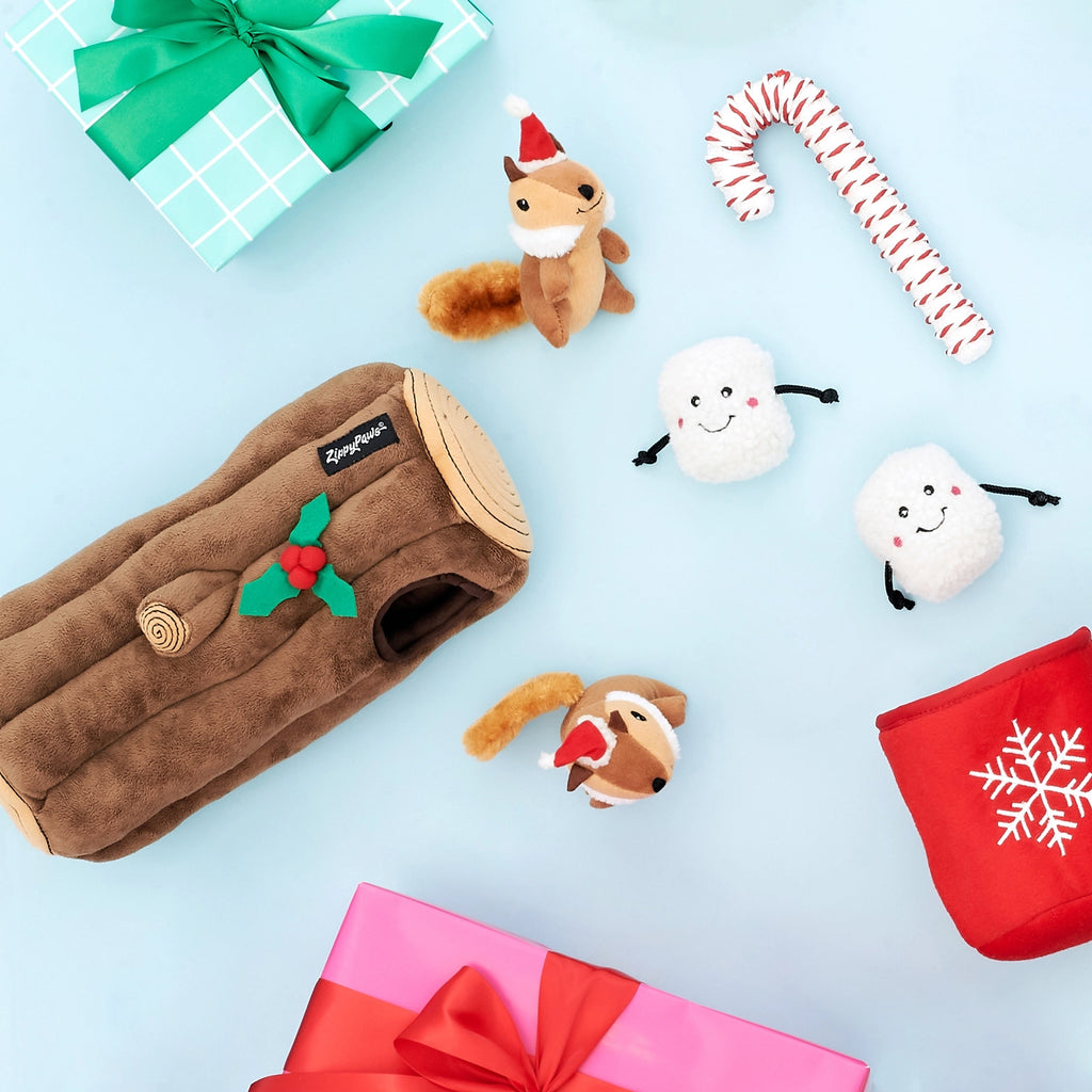 Holiday Zippy Burrow - Yule Log - Christmas Dog Toy