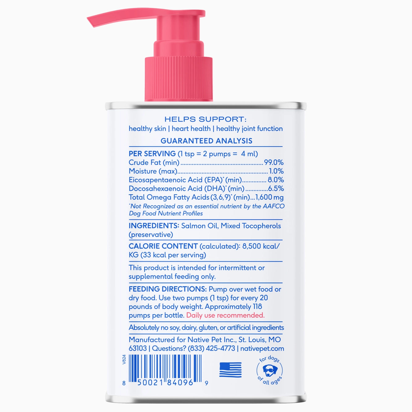 Native Pet Wild-Caught Alaskan Sockeye Salmon Oil, Skin & Coat Health