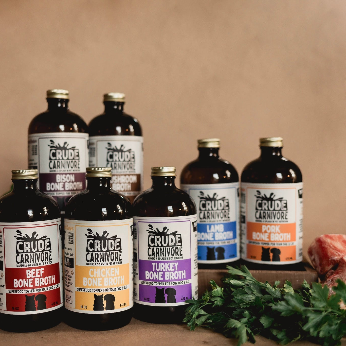Crude Carnivore Mushroom Bone Broth For Dogs and Cats
