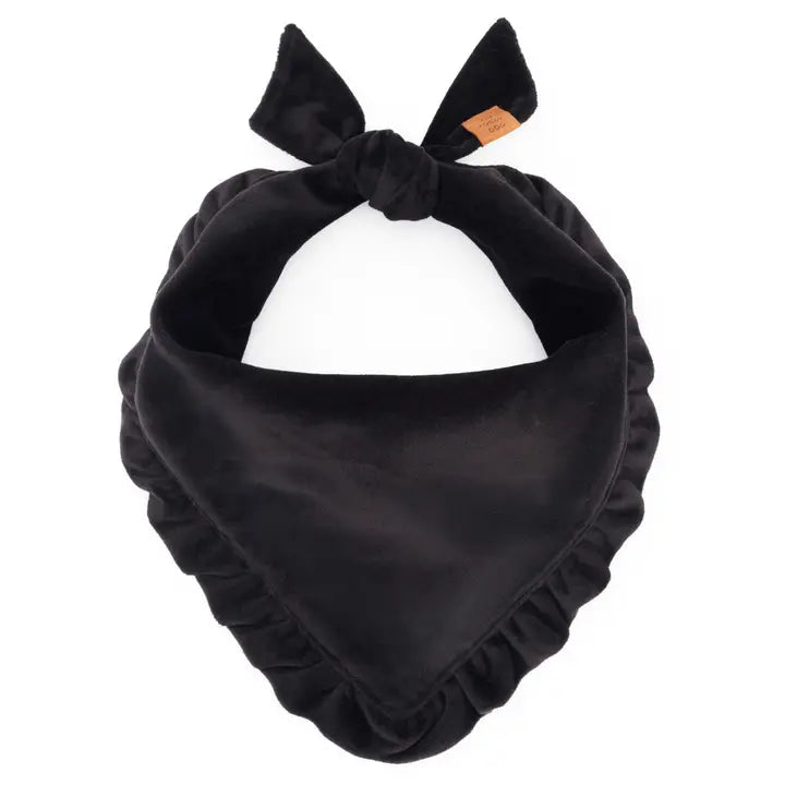 The Foggy Dog Black Velvet Ruffled Dog Bandana