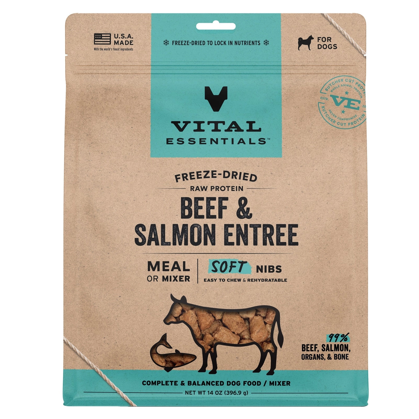 Vital Essentials Beef Salmon Entree & Mix Soft Nibs 14oz