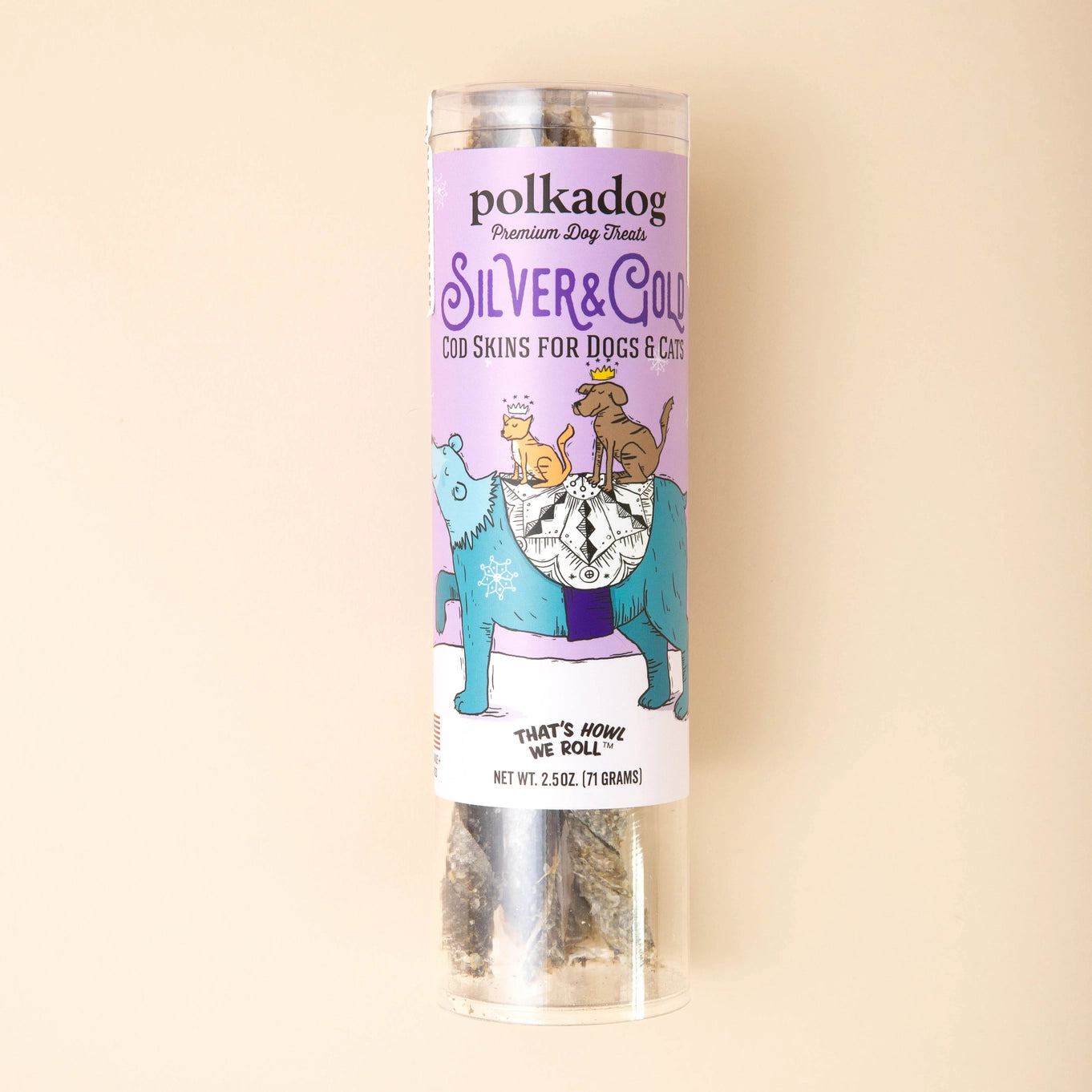 Polka Dog Holiday Tube: Silver & Gold Cod Skin