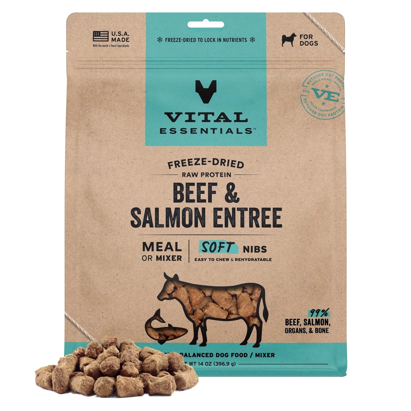 Vital Essentials Beef Salmon Entree & Mix Soft Nibs 14oz