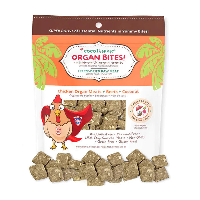 Coco Therapy Organ Bites! Chicken Organs + Beets + Coconut - Raw Organ Meat Treat for dogs and cats
