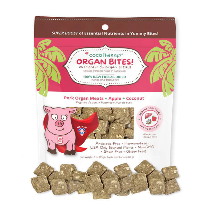 Coco Therapy Organ Bites! Pork Organs + Apples + Coconut - Raw Organ Meat Treat for dogs and cats