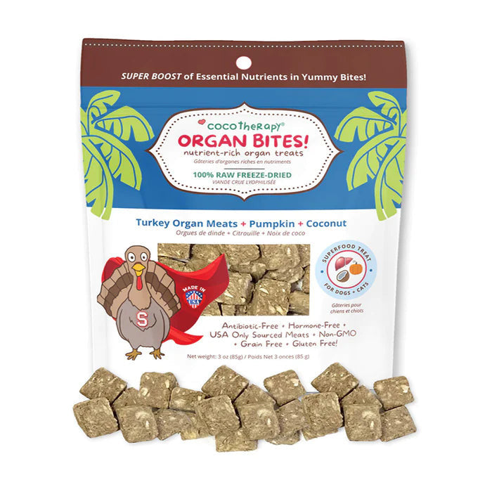 Coco Therapy Organ Bites! Turkey Organs + Pumpkin + Coconut - Raw Organ Meat Treat for dogs and cats