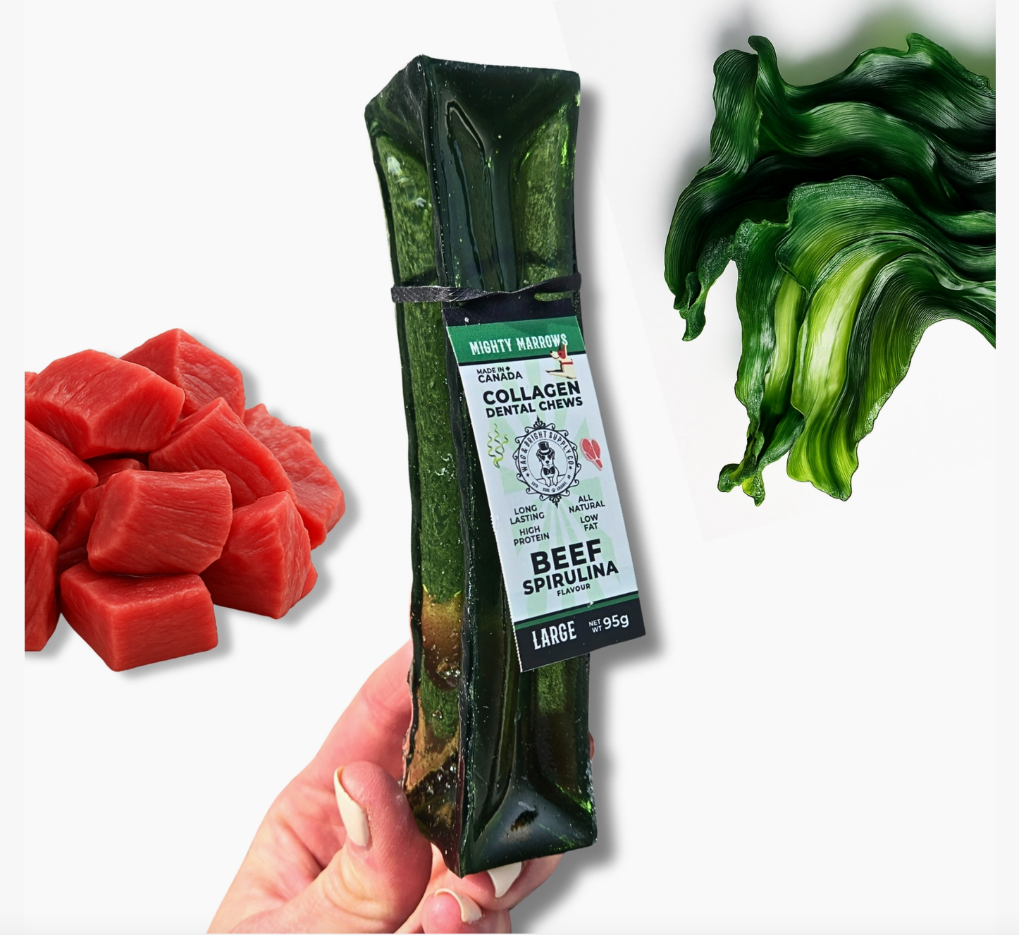 Mighty Marrows Collagen Dental Chew- Spirulina Beef