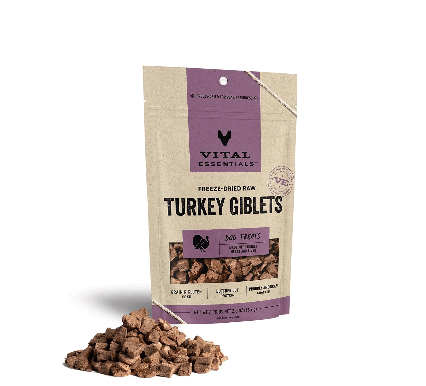 Vital Essentials Raw Turkey Giblets Fd Dog Treats 2.0 oz