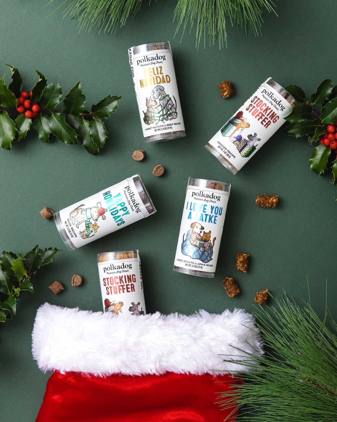 Polka Dog Holiday Mini Tube - Feliz Navidad Dog Treats