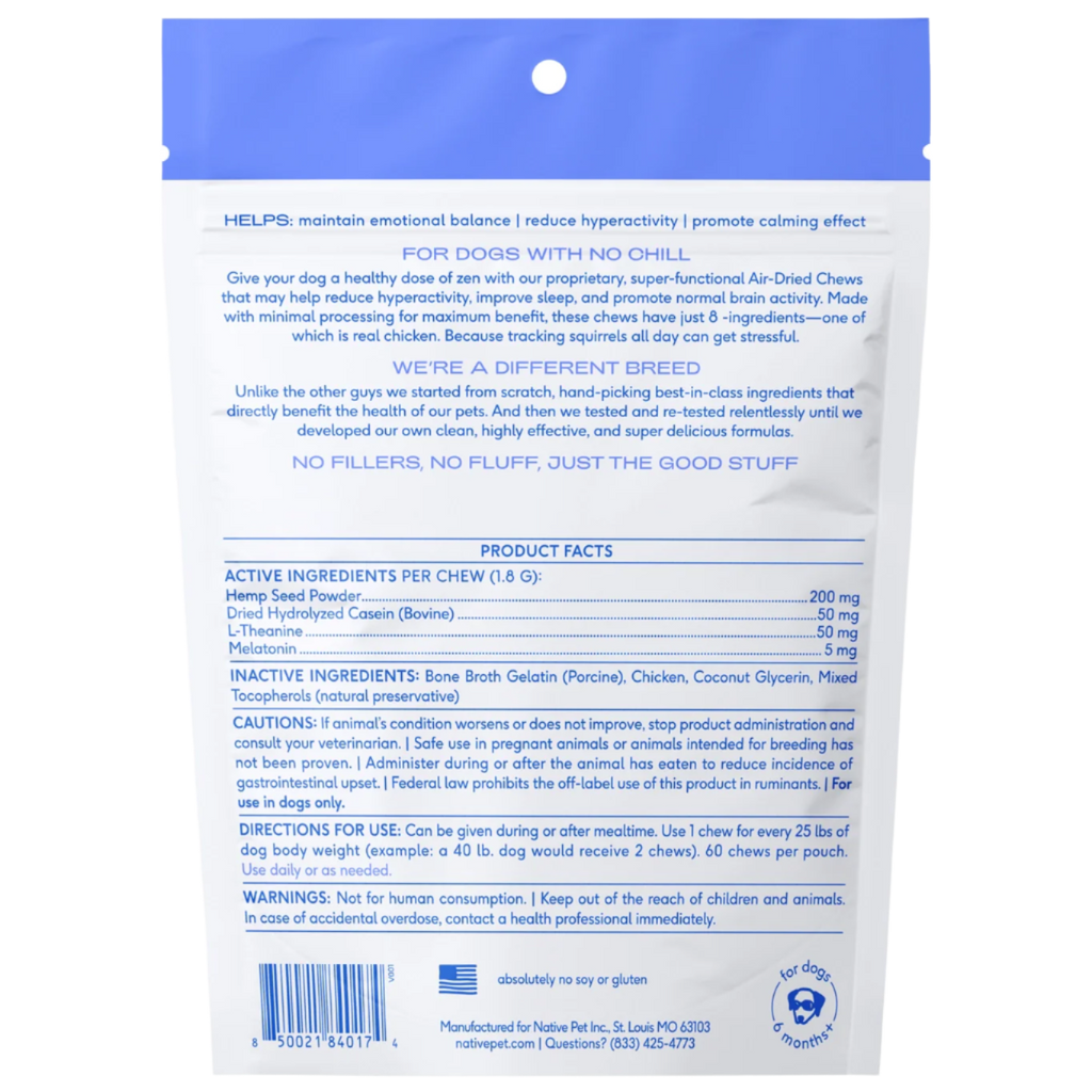 Native Pet Calm Chews Anxiety & Calming Supplement For Dogs - 60ct