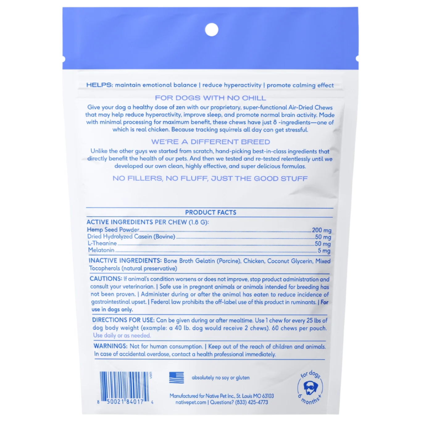 Native Pet Calm Chews Anxiety & Calming Supplement For Dogs - 60ct