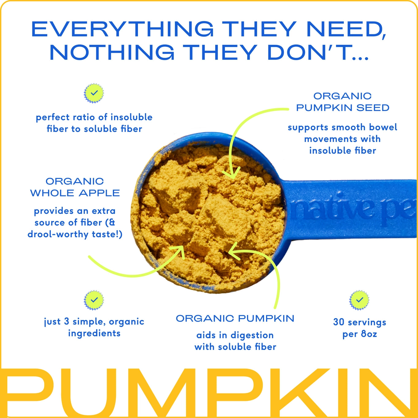 Native Pet Organic Pumpkin Fiber Powder, Digestive Supplement For Dogs 16oz