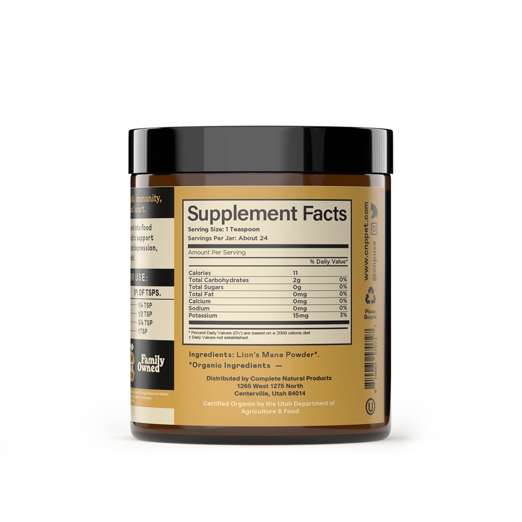Complete Natural Products Organic Lion's mane Mushroom Powder For Dogs and Cats