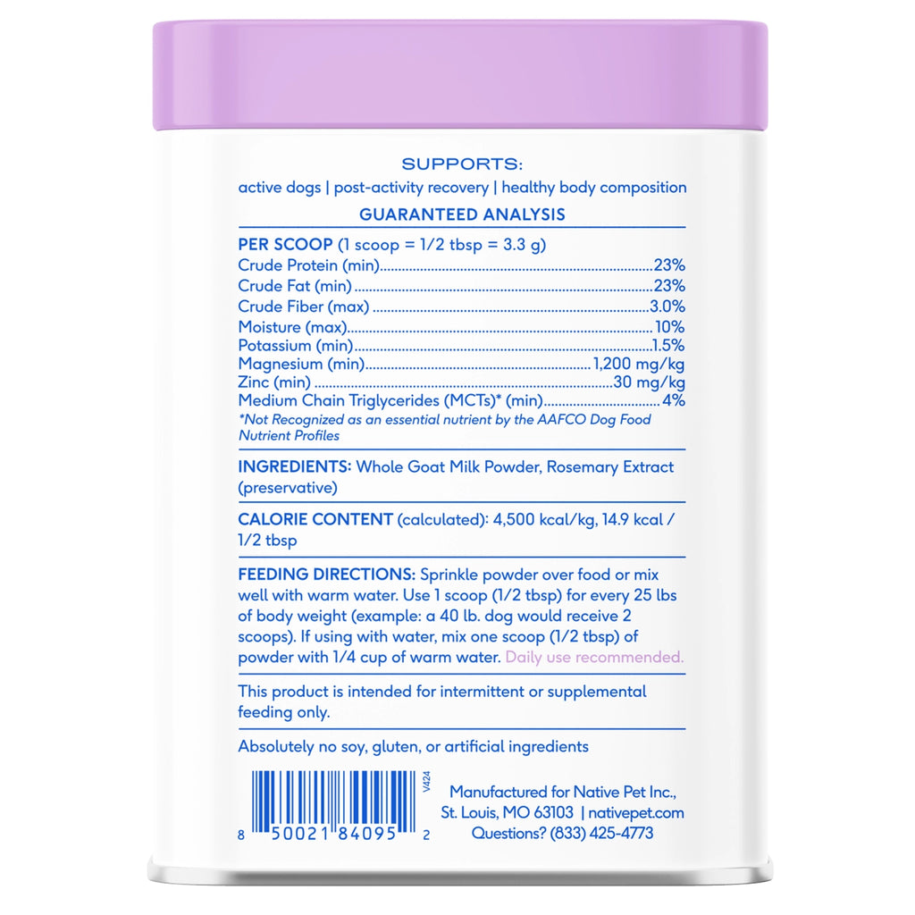 Native Pet Goat Milk Powder Recovery & Energy Support For Active Dogs