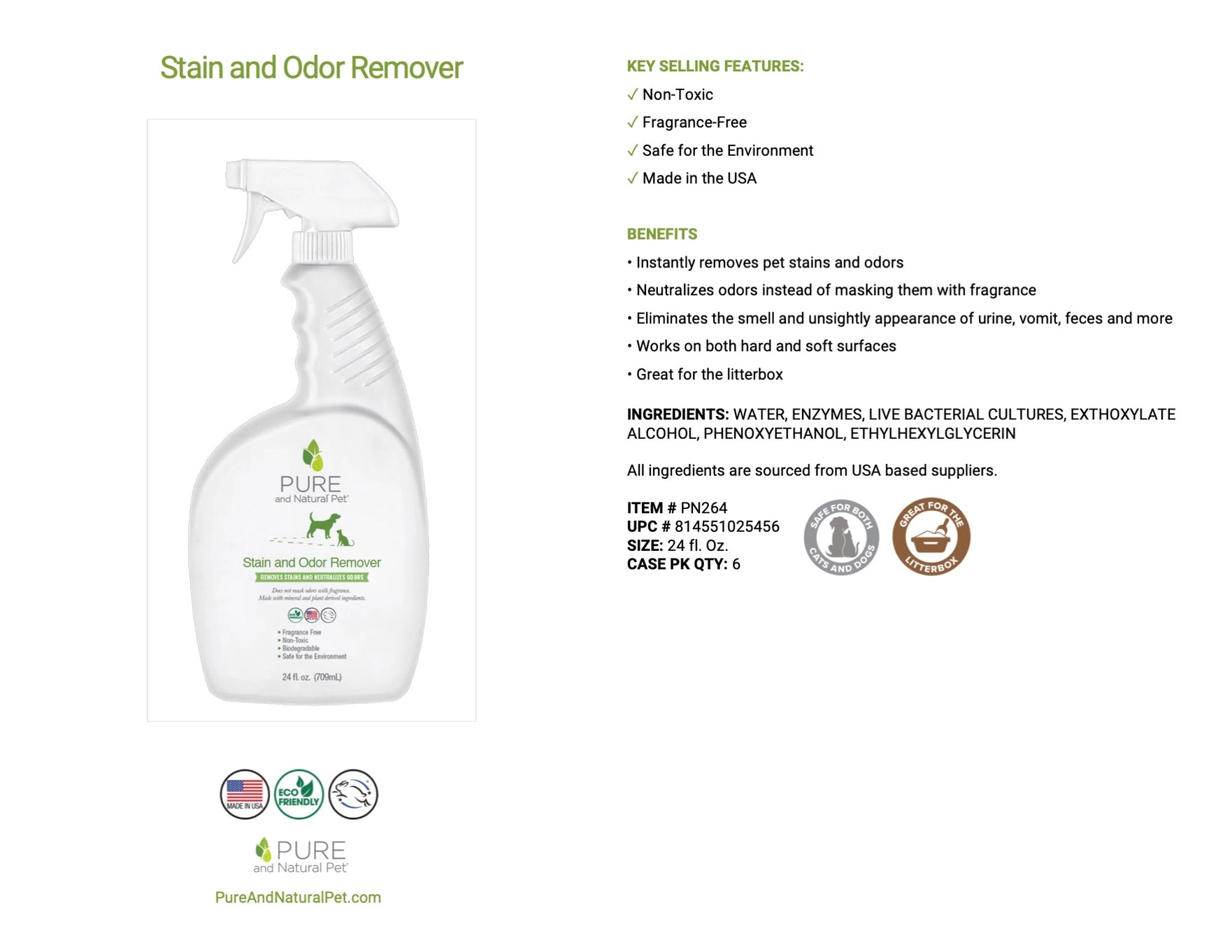 Pure And Natural Pet Stain and Odor Removal Spray
