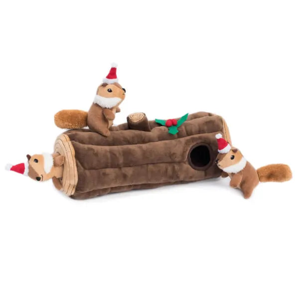 Holiday Zippy Burrow - Yule Log - Christmas Dog Toy