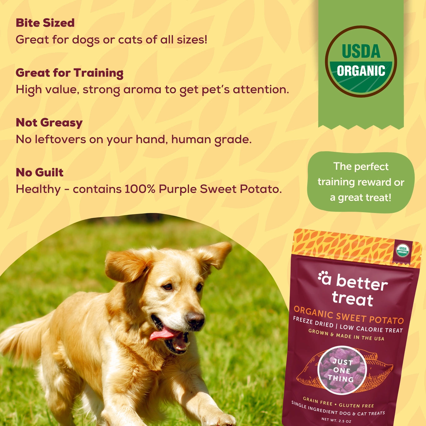 A Better Treat Freeze Dried Raw USDA Organic Purple Sweet Potato Dog and Cat Treats