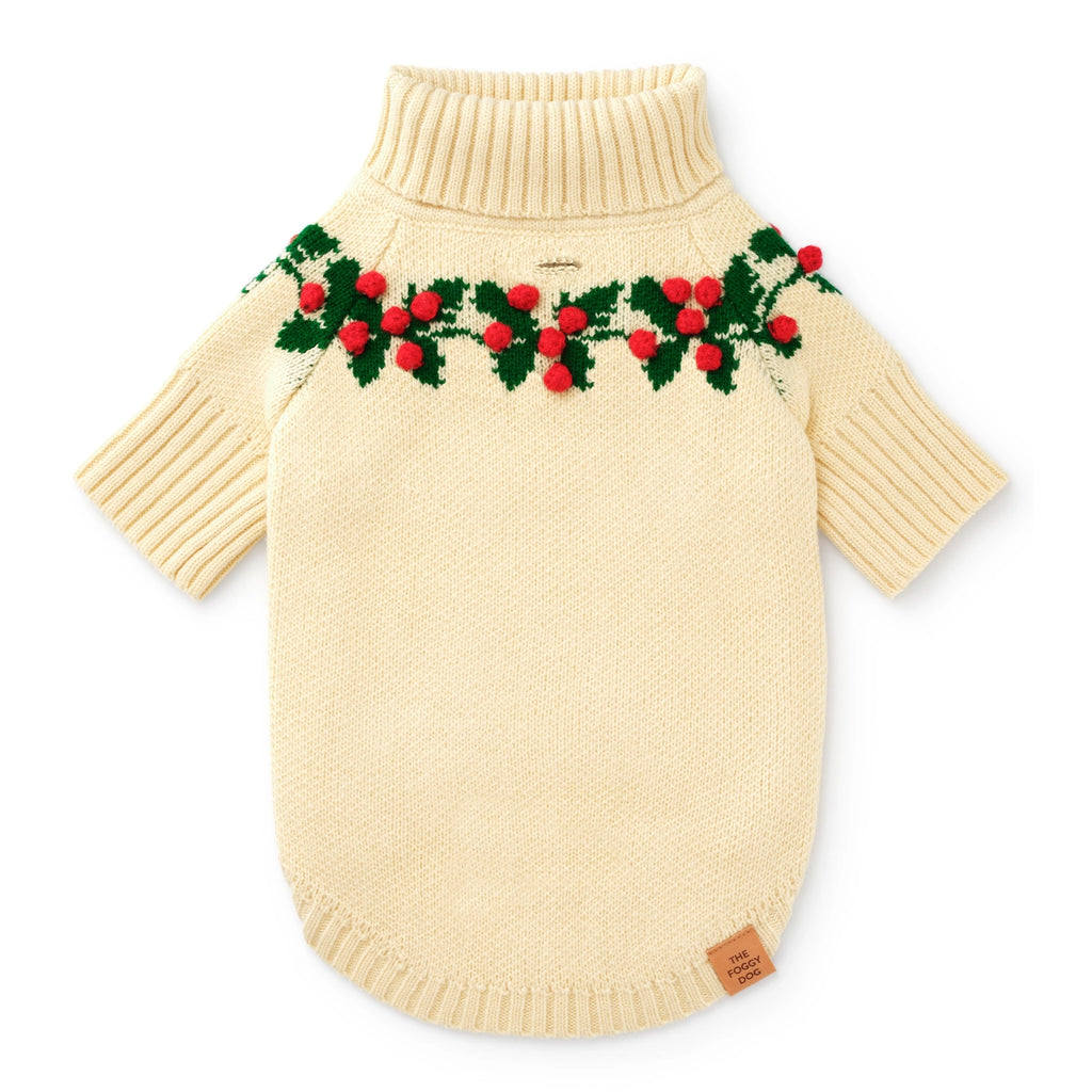 The Foggy Dog Holly Bobble Holiday Dog Sweater