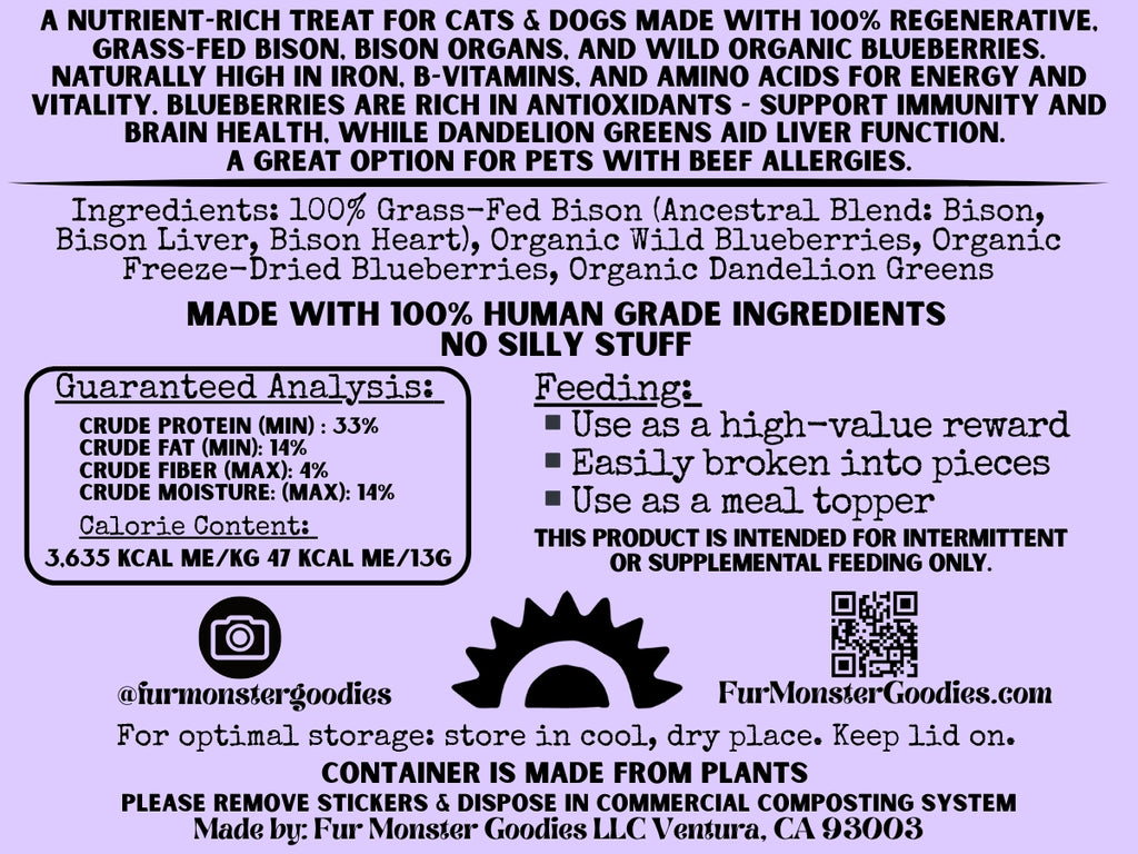 Fur Monster Goodies Bison Bark: 100% Grass-Fed Bison: Air-Dried Jerky Treat