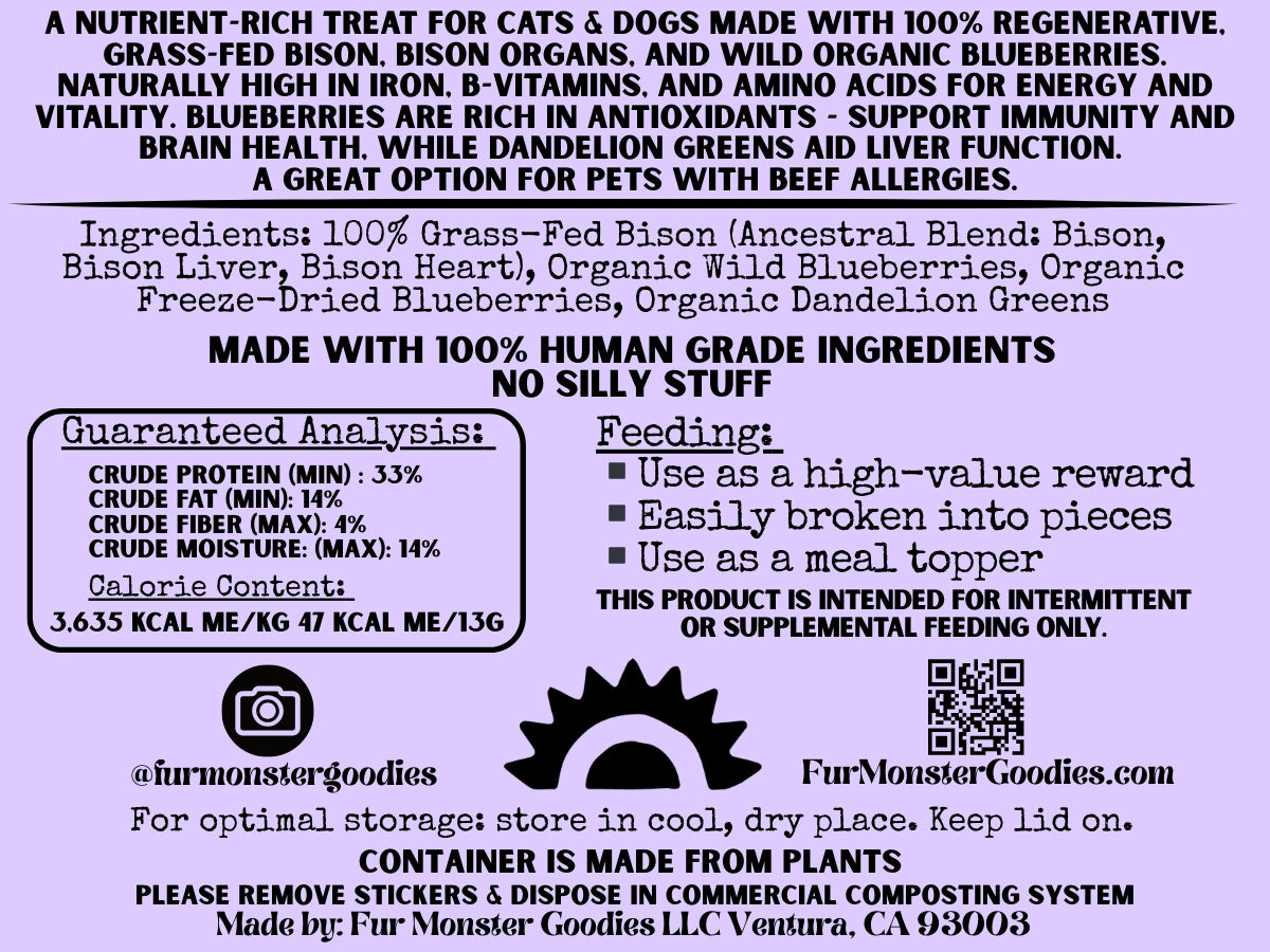 Fur Monster Goodies Bison Bark: 100% Grass-Fed Bison: Air-Dried Jerky Treat