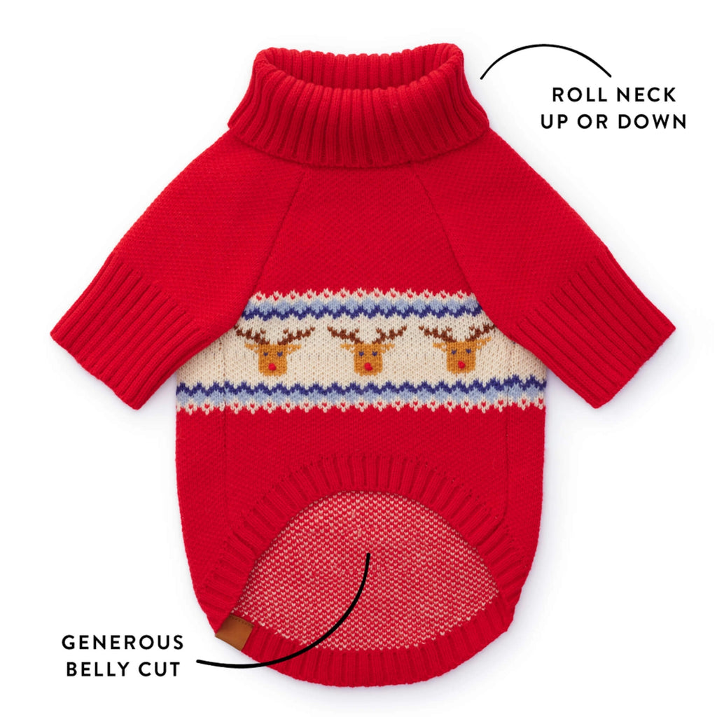 The Foggy Dog Reindeer Fair Isle Bobble Dog Sweater
