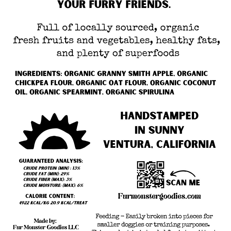 Fur Monster Goodies Organic Green Apple Superfood Dog Cookie: Baked Treat