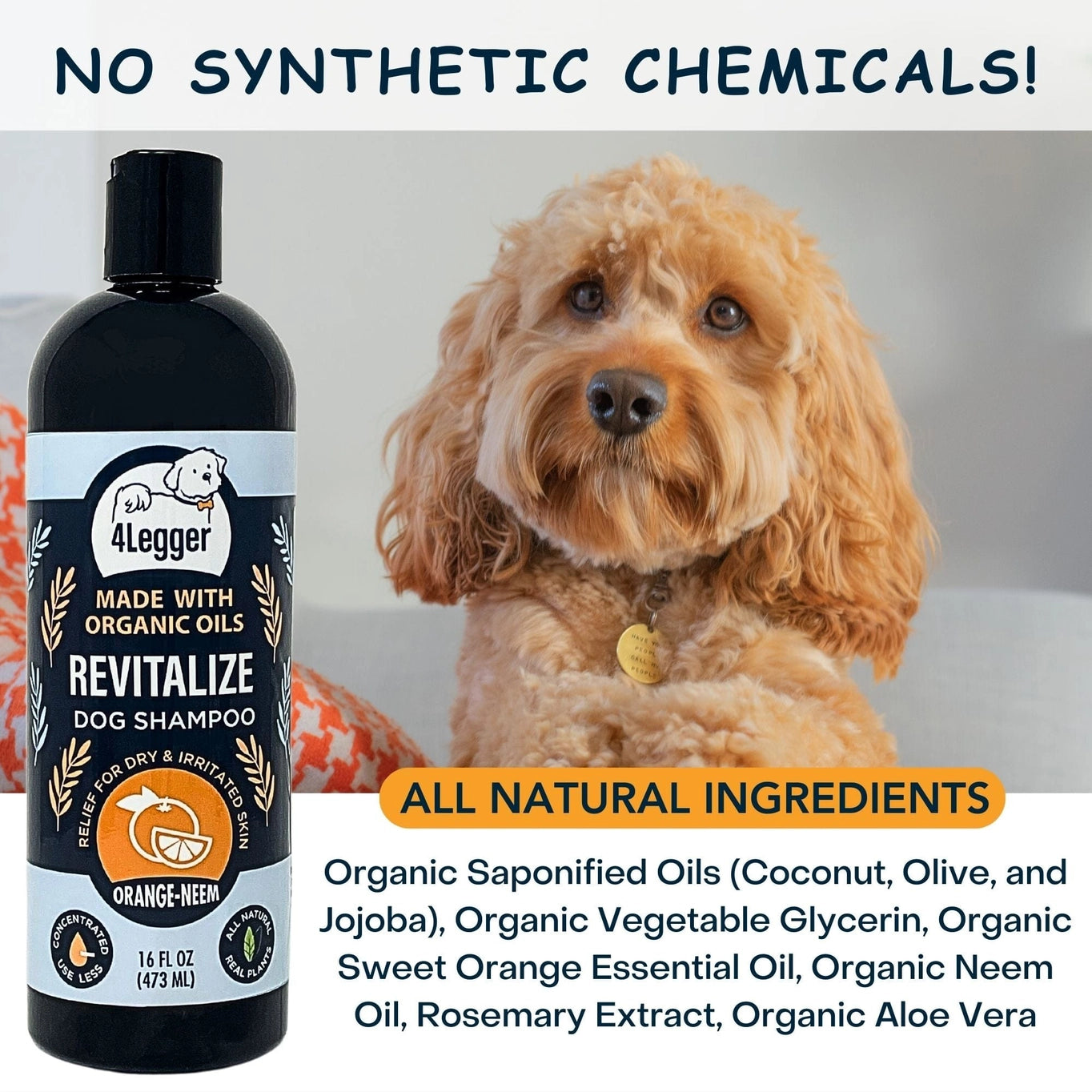 4-Legger Revitalize Organic Neem Dog Shampoo and Orange Essential Oil